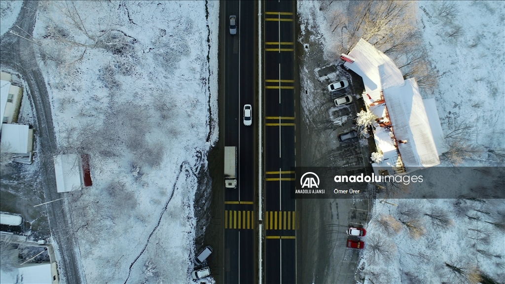 Bolu Dağı'nda kar manzarası drone ile görüntülendi