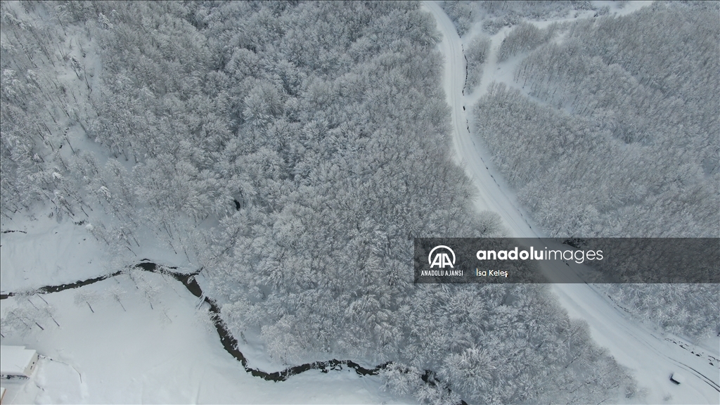 Batı Karadeniz'de kar manzarası havadan görüntülendi