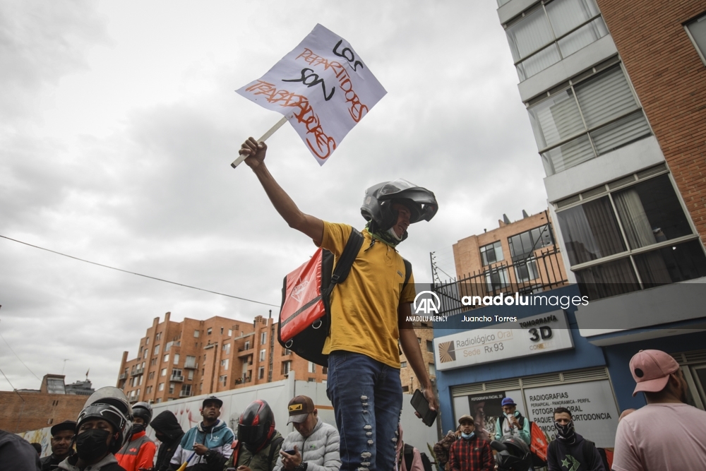Domiciliarios de la plataforma Rappi protestan por mejores condiciones laborales en Colombia