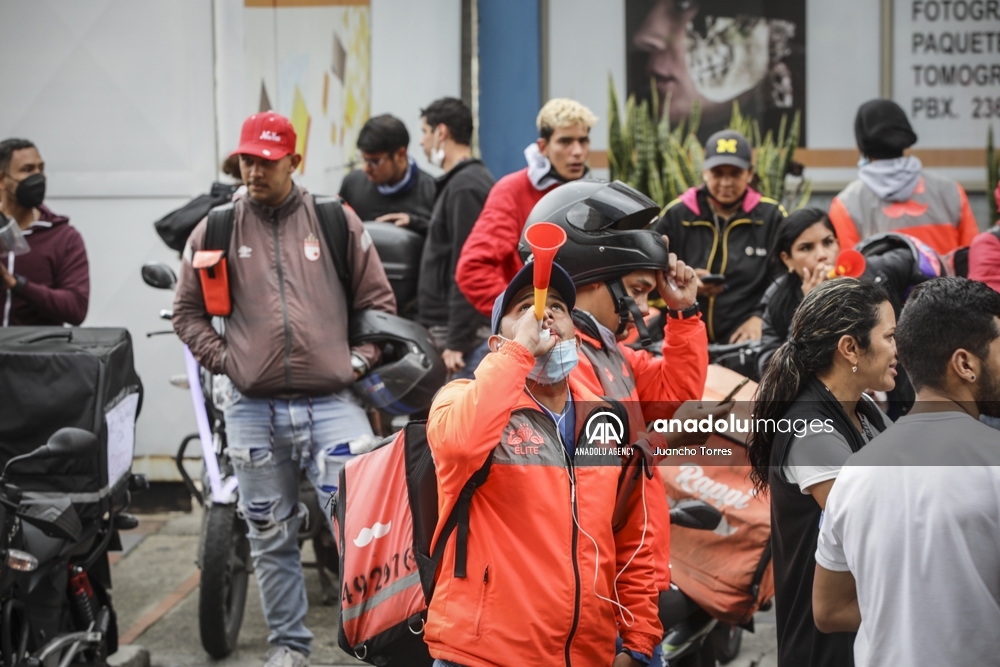 Domiciliarios de la plataforma Rappi protestan por mejores condiciones laborales en Colombia