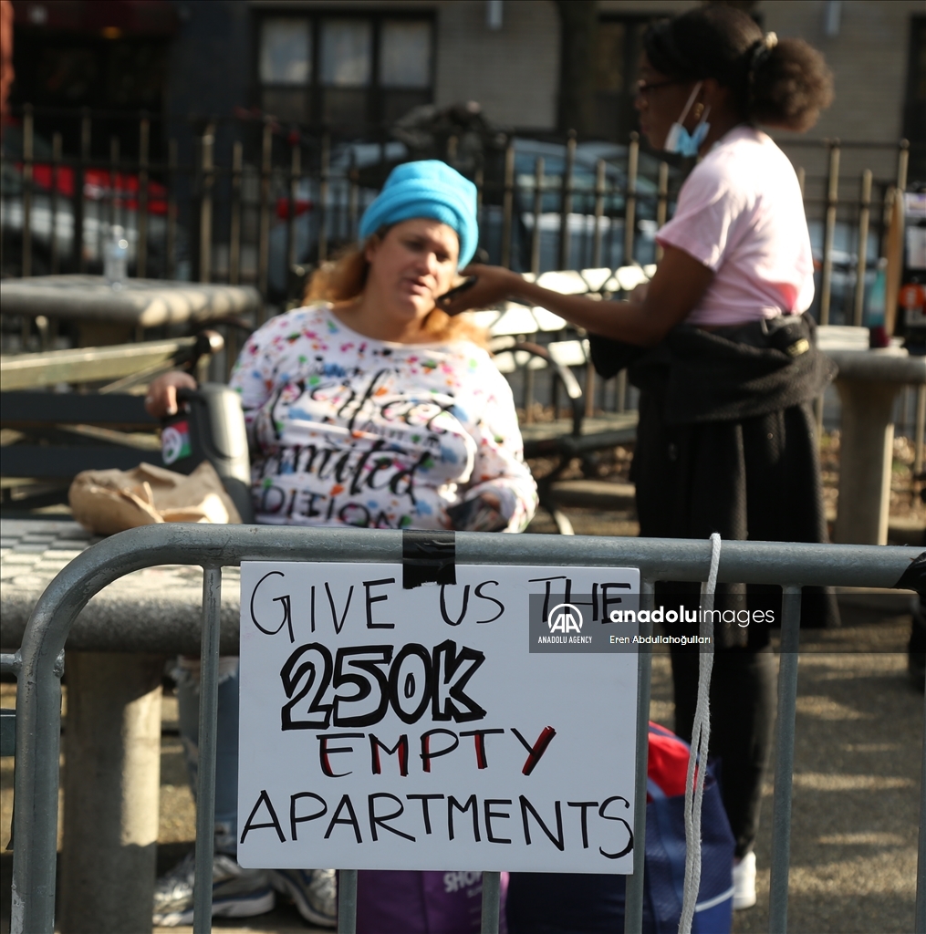 Homeless New Yorkers protest Eric Adams