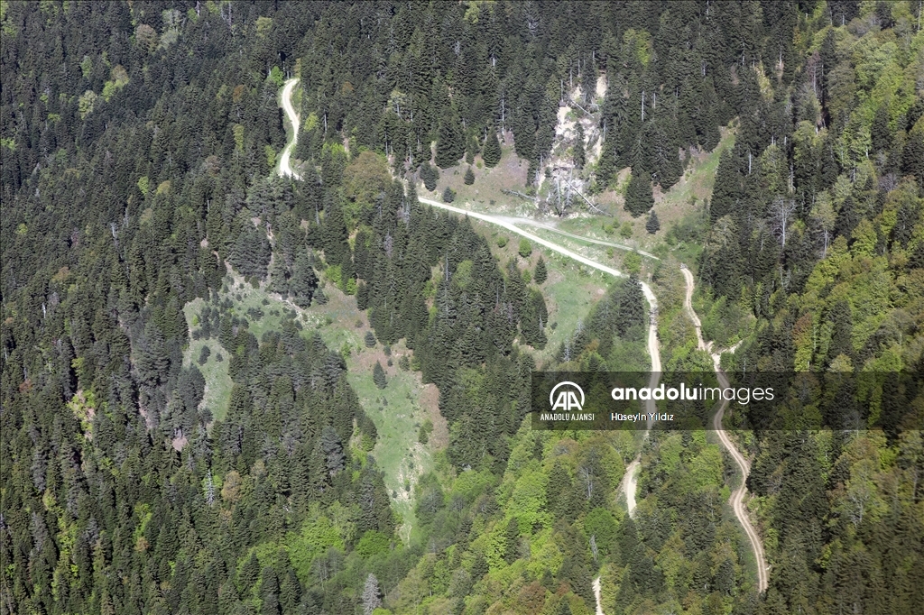 Doğu Karadeniz'in zorlu yollarının helikopterden görüntüsü çekildi