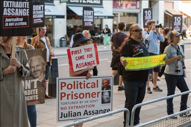 Protest Against Extradition Order of Julian Assange outside Home Office in London