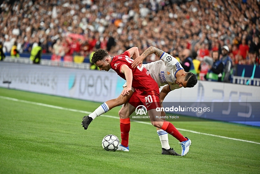 Diogo Jota del Liverpool en acción ante el Real Madrid en la final de la Champions League de la UEFA 2022