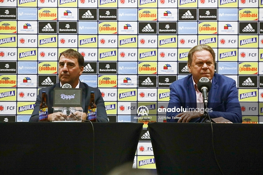 El argentino Néstor Lorenzo es presentado como nuevo director técnico de la selección de fútbol de Colombia, junto al presidente de Ramón Jesurún, presidente de Federación.