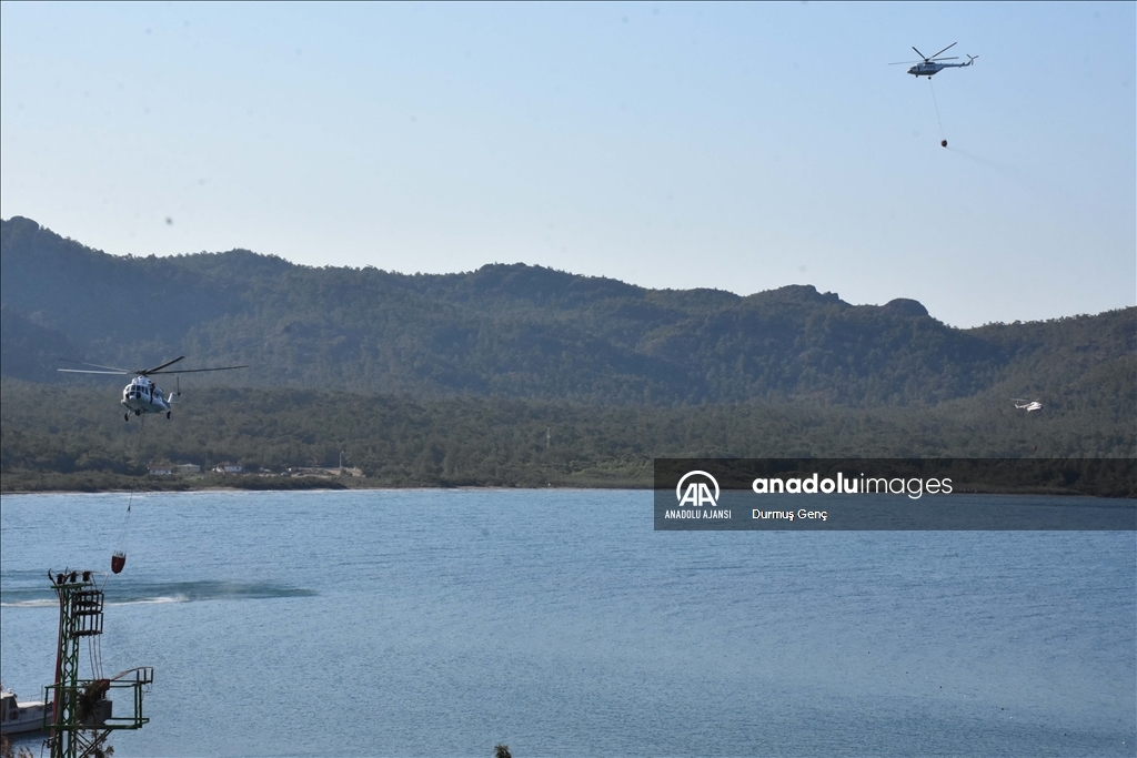 Marmaris'teki orman yangınına havadan ve karadan müdahale ediliyor