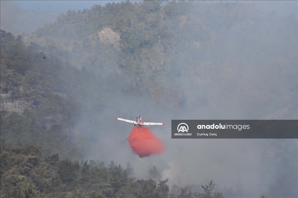 Marmaris'teki orman yangınına havadan ve karadan müdahale ediliyor