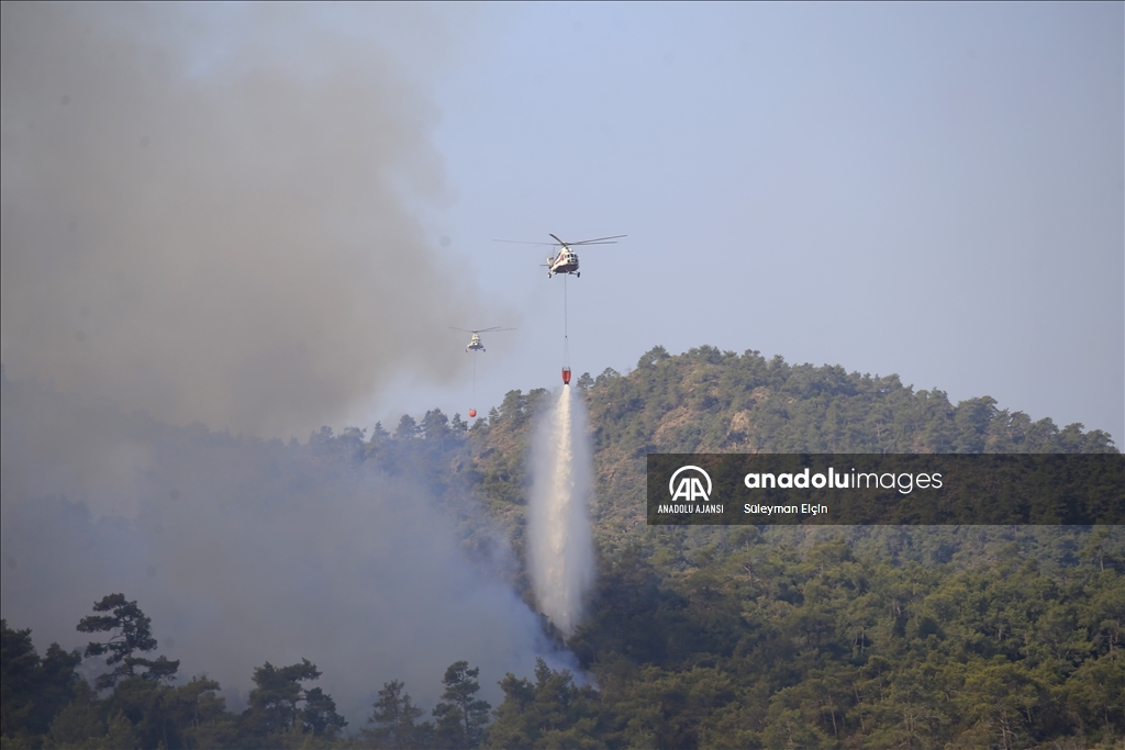 Marmaris'teki orman yangınına havadan ve karadan müdahale ediliyor