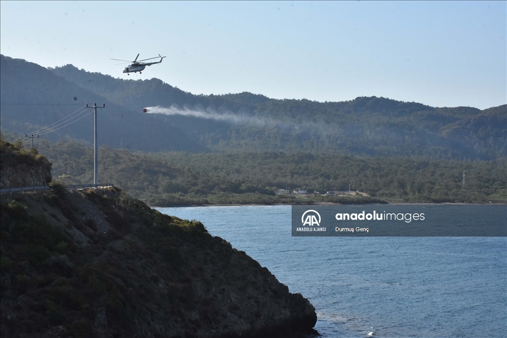 Marmaris'teki orman yangınına havadan ve karadan müdahale ediliyor