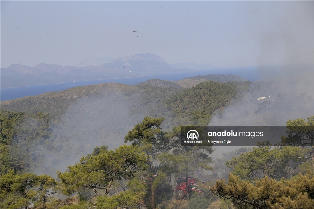 Marmaris'teki orman yangınına havadan ve karadan müdahale ediliyor
