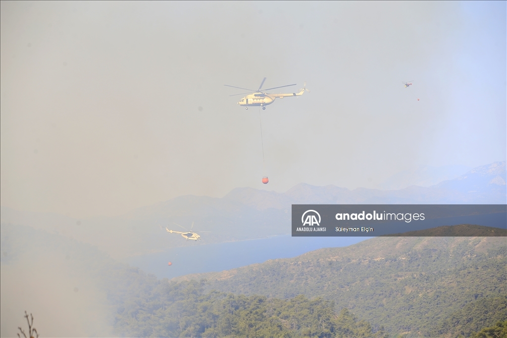 Marmaris'teki orman yangınına havadan ve karadan müdahale ediliyor