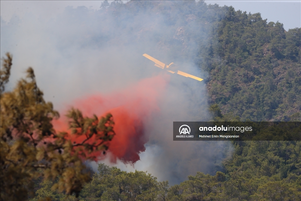 Marmaris'teki orman yangınına havadan ve karadan müdahale ediliyor