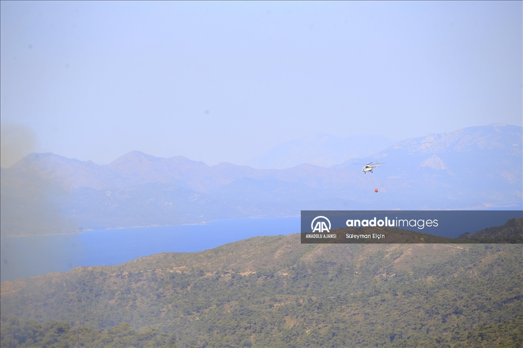 Marmaris'teki orman yangınına havadan ve karadan müdahale ediliyor