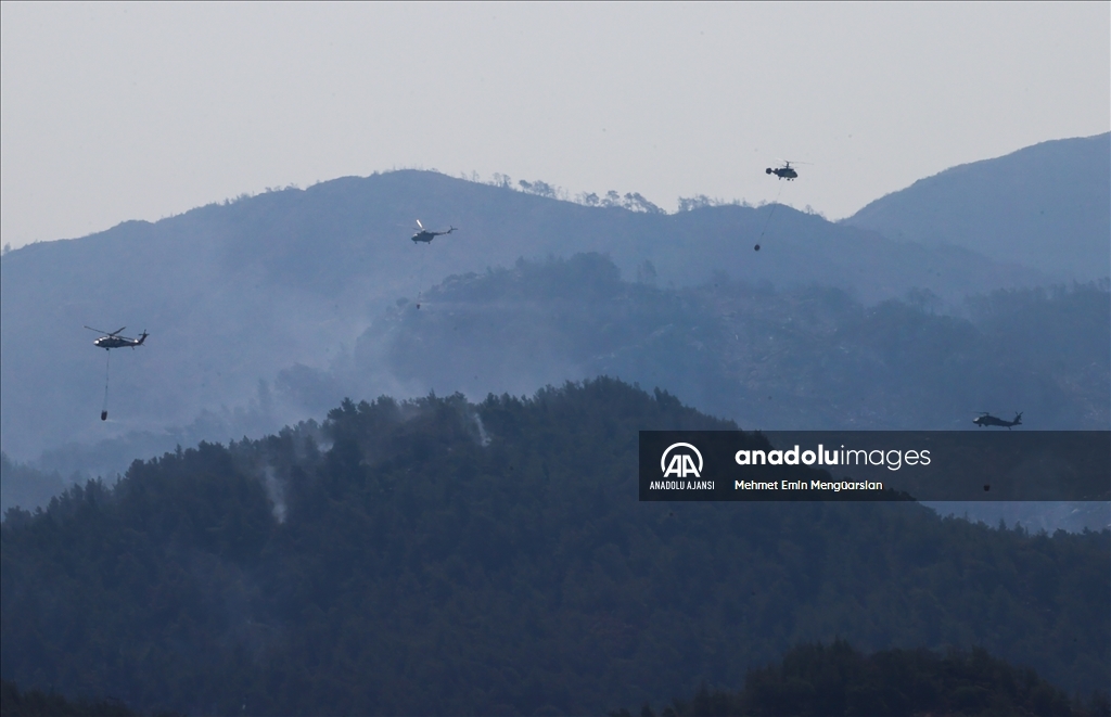 Marmaris'teki orman yangınına havadan ve karadan müdahale ediliyor