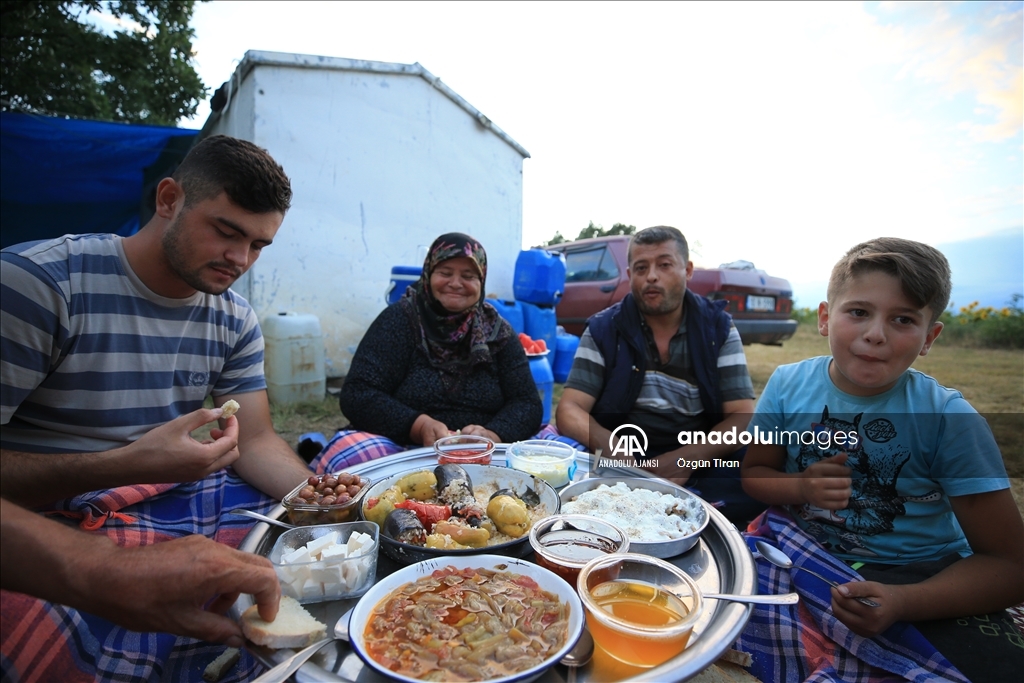 "Gezgin arıcı aile" bal mesailerini bayramda da sürdürüyor