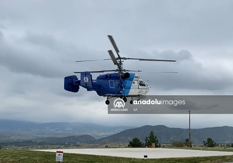 Denizli'de düşen yangın söndürme helikopterinin havalanma anı görüntülendi