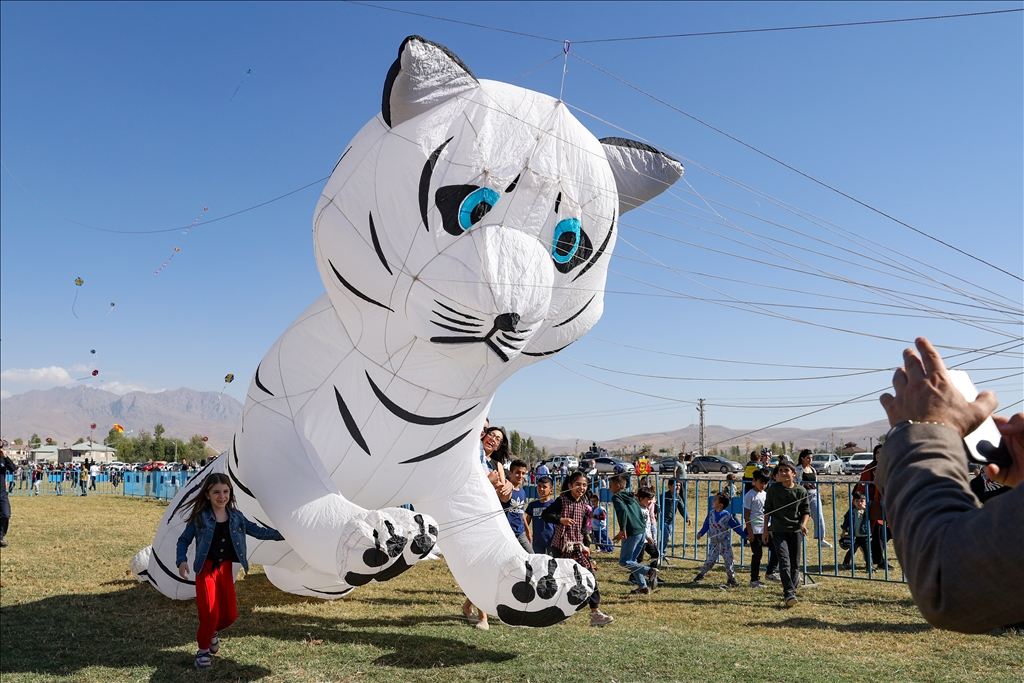 Çocukların uçurduğu uçurtmalar Van'ın semalarını renklendirdi