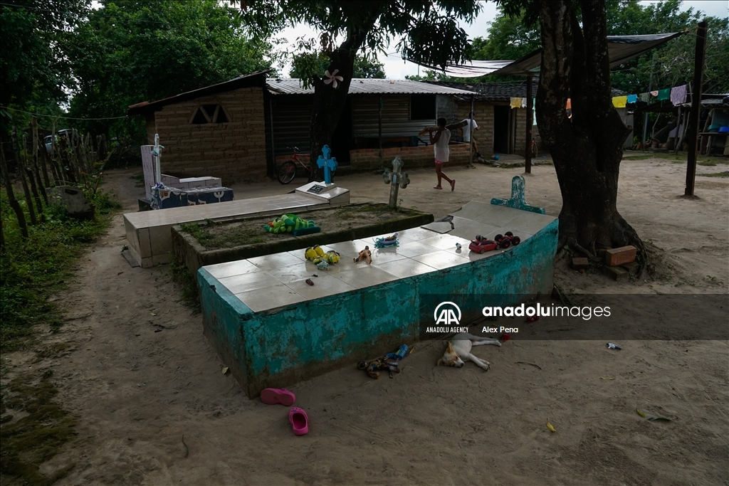 Graves in the yards of houses during dead day in El Salvador