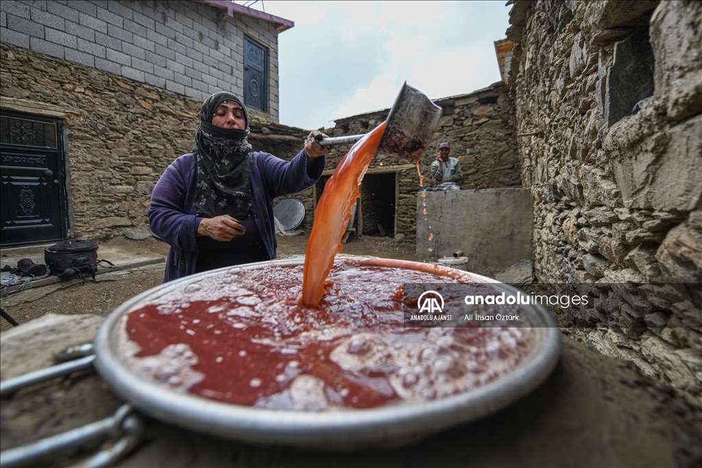Bitlis’in Hizan ilçesinin dağ köylerinde yapılan organik üzüm pekmezi büyük ilgi görüyor