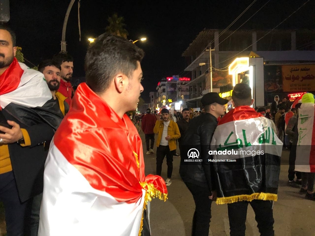 شادی و ئاهه‌نگگێڕانی لایه‌نگرانی عێراق له‌ كه‌ركووك به‌بۆنه‌ی بردنه‌وه‌ی هه‌ڵبژارده‌ی وڵاته‌كه‌یان له‌ یه‌مه‌ن