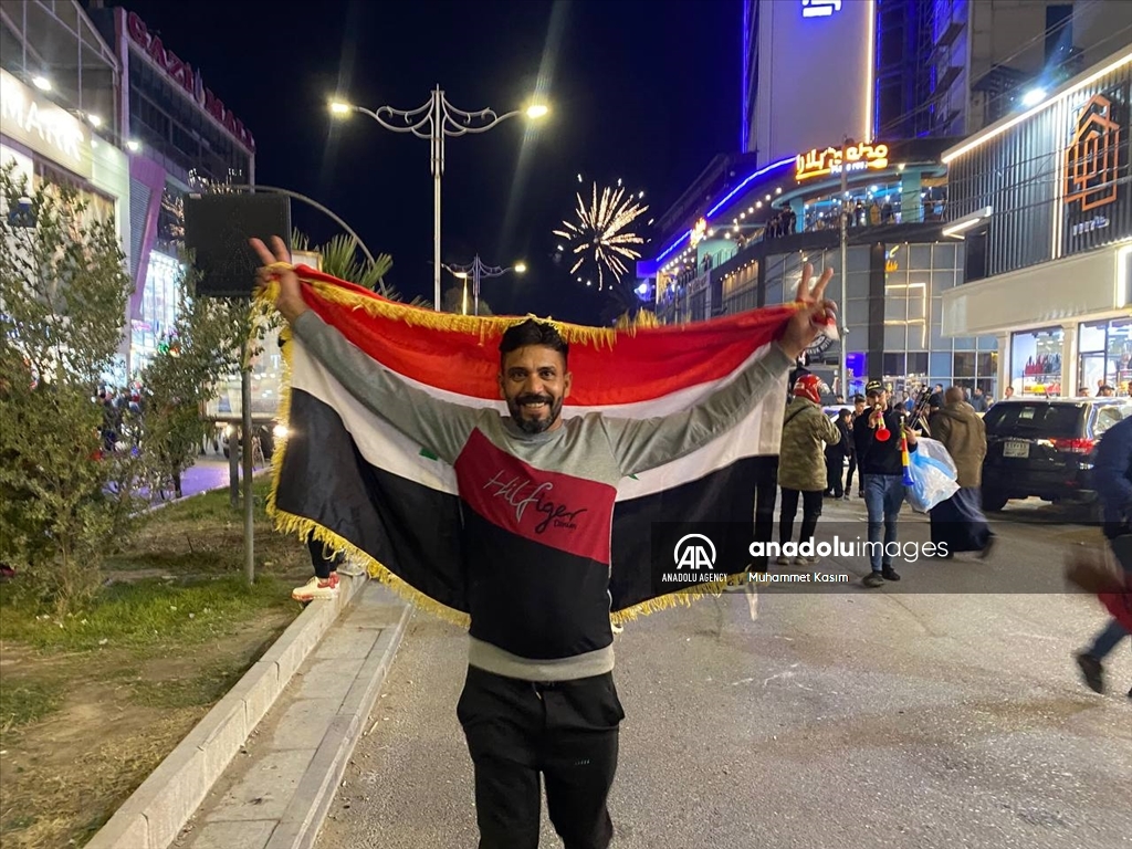 شادی و ئاهه‌نگگێڕانی لایه‌نگرانی عێراق له‌ كه‌ركووك به‌بۆنه‌ی بردنه‌وه‌ی هه‌ڵبژارده‌ی وڵاته‌كه‌یان له‌ یه‌مه‌ن