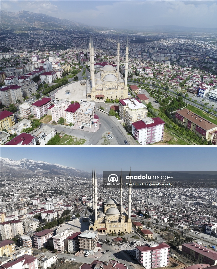 Deprem öncesi ve sonrası fotoğraflar, yıkımın boyutunu gösteriyor