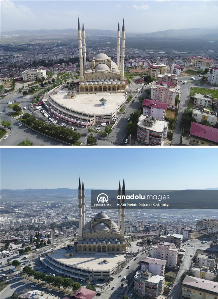 Deprem öncesi ve sonrası fotoğraflar, yıkımın boyutunu gösteriyor
