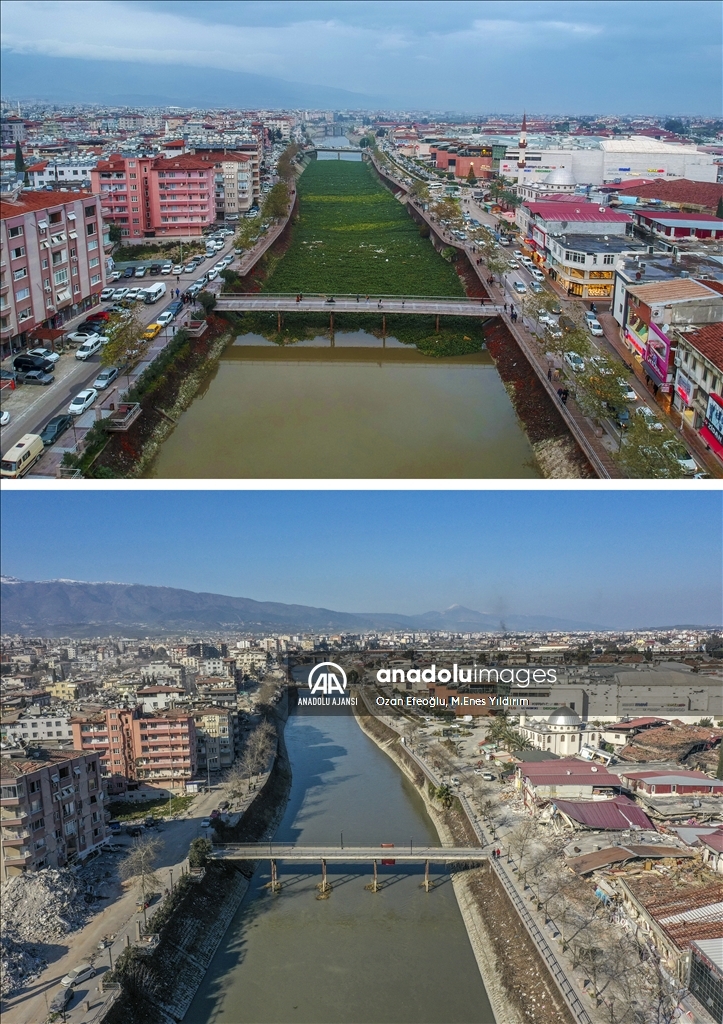 Deprem öncesi ve sonrası fotoğraflar, yıkımın boyutunu gösteriyor