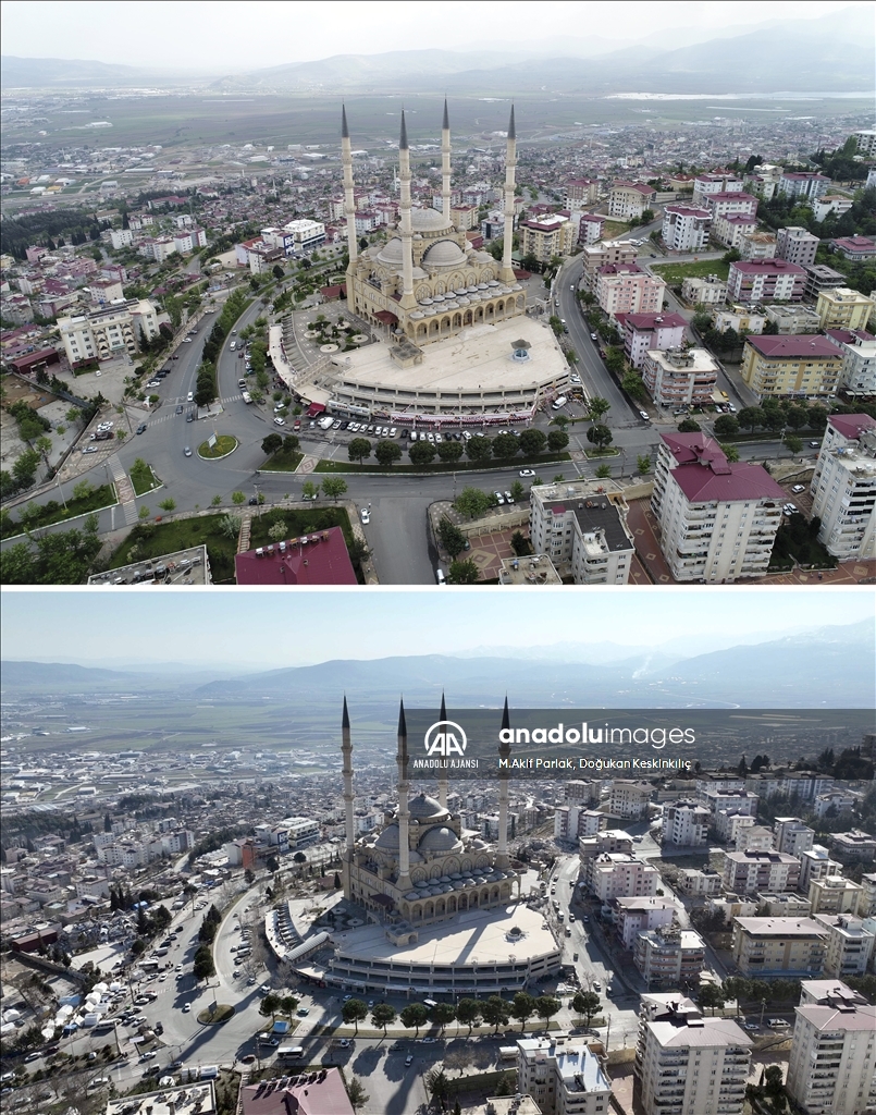 Deprem öncesi ve sonrası fotoğraflar, yıkımın boyutunu gösteriyor