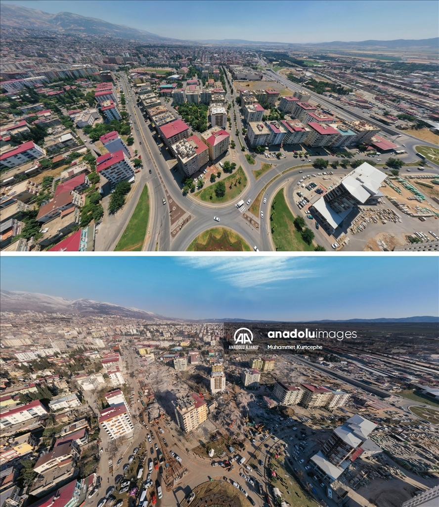 Kahramanmaraş'ta deprem öncesi ve sonrası çekilen fotoğraflar kentteki yıkımı ortaya koyuyor