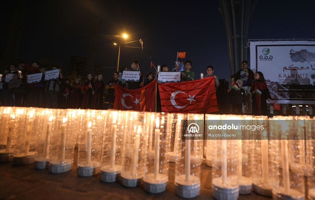 Anak-anak Palestina gelar aksi solidaritas atas korban gempa di Turkiye, Suriah