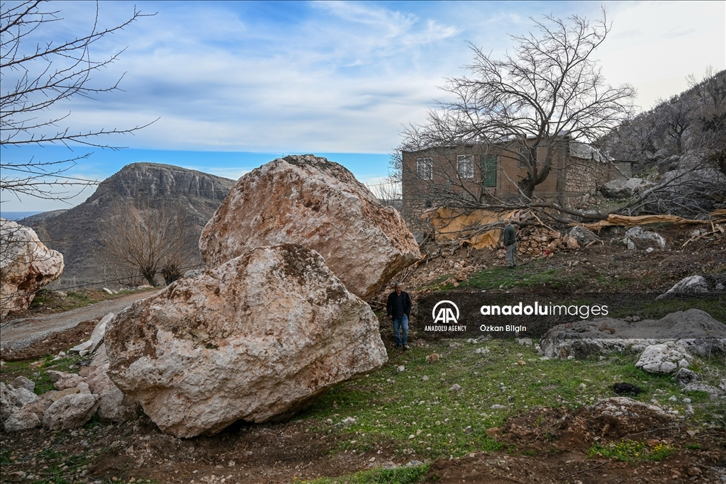 Massive stone rolled from the mountain being tangent to Alidam village in Adiyaman