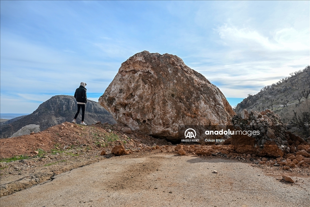 Massive stone rolled from the mountain being tangent to Alidam village in Adiyaman