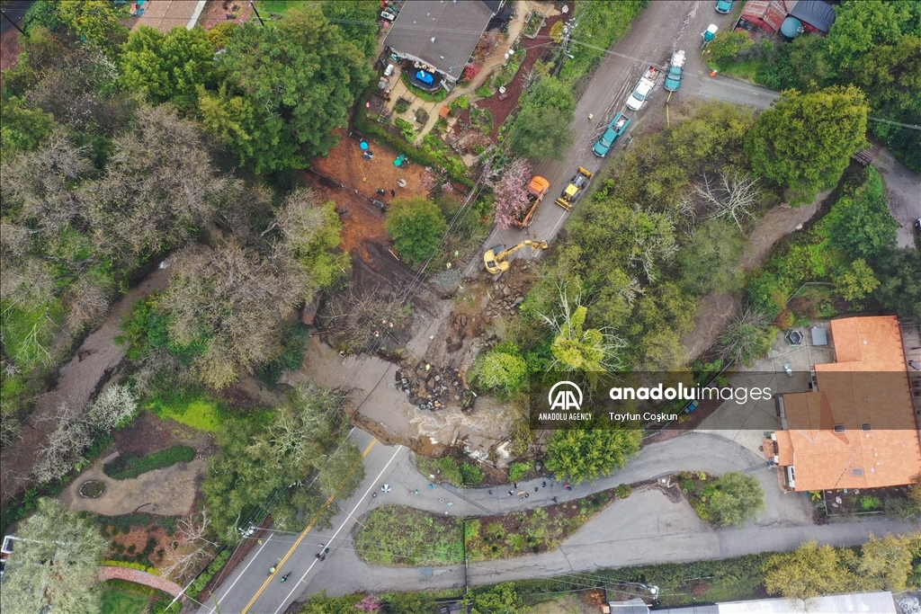 A road washed away in Santa Cruz during atmospheric river