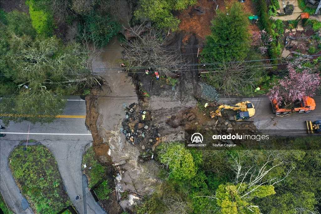 A road washed away in Santa Cruz during atmospheric river