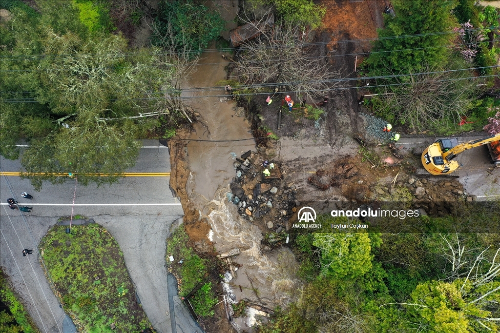 A road washed away in Santa Cruz during atmospheric river