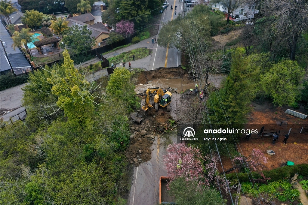 A road washed away in Santa Cruz during atmospheric river