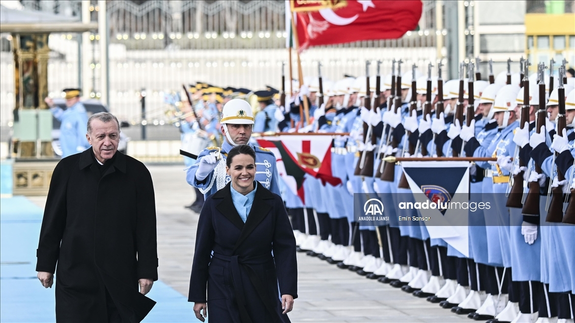 Cumhurbaşkanı Erdoğan, Macaristan Cumhurbaşkanı Novak'ı resmi törenle karşıladı