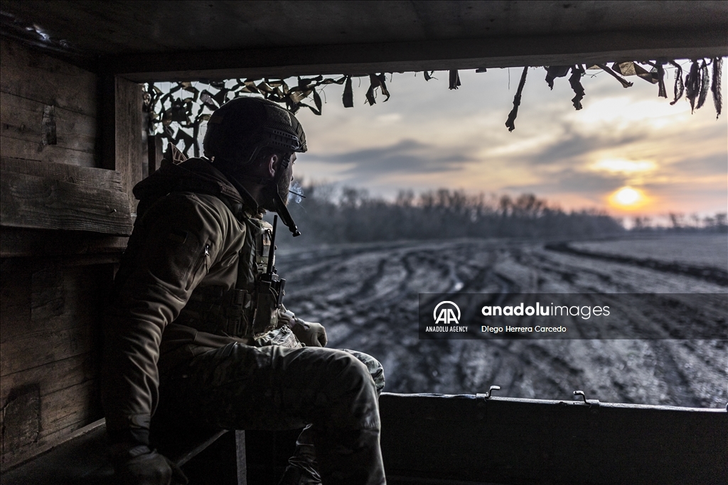 Ukrainian soldiers during training on the frontline at Donetsk, Oblast