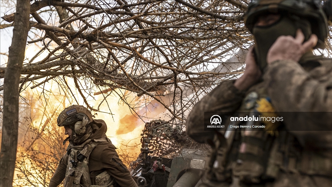 Ukrainian soldiers during training on the frontline at Donetsk, Oblast