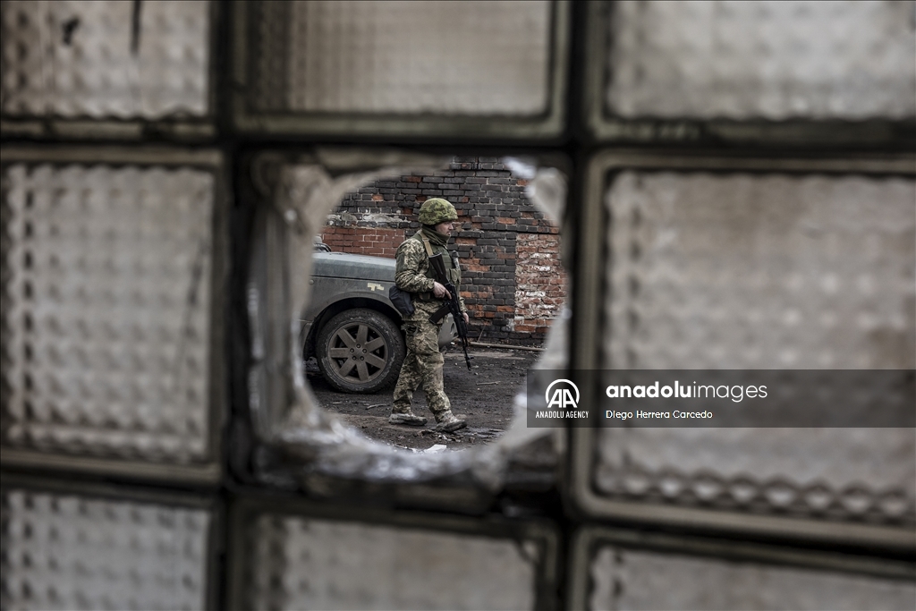 Ukrainian soldiers during training on the frontline at Donetsk, Oblast