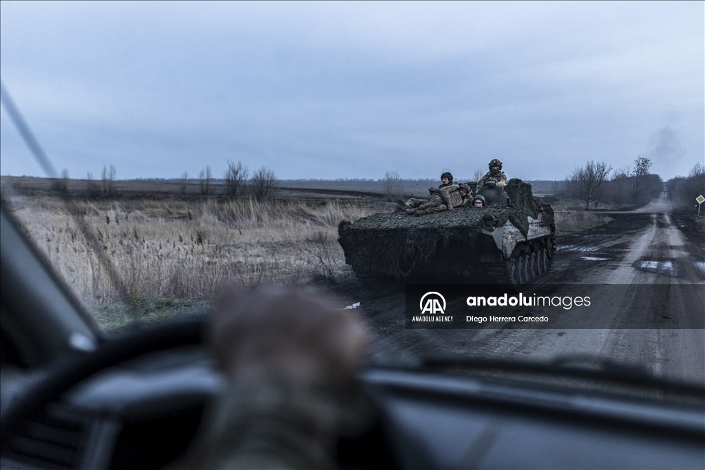 Ukrainian soldiers during training on the frontline at Donetsk, Oblast