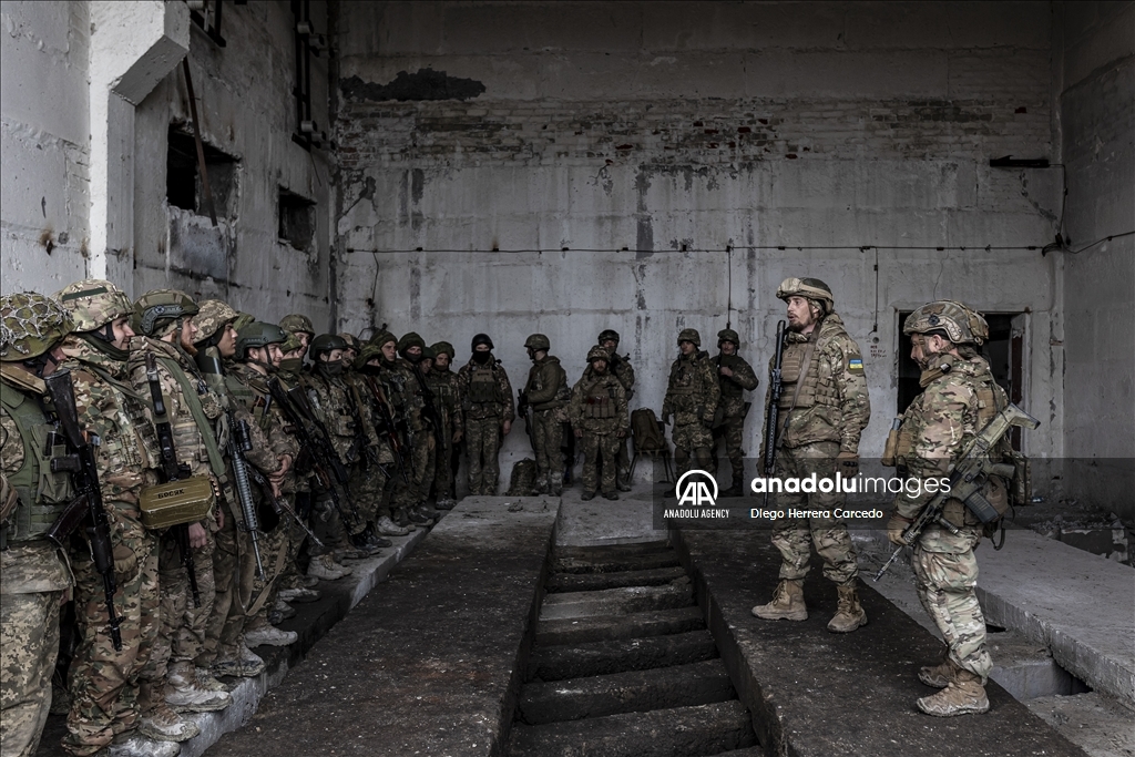 Ukrainian soldiers during training on the frontline at Donetsk, Oblast