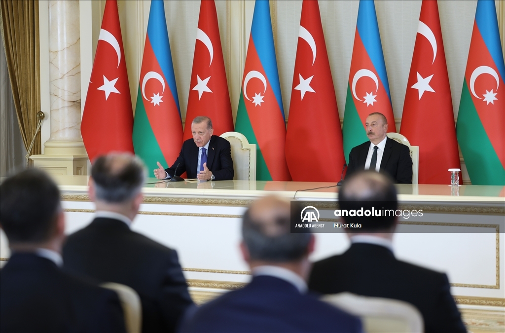 نشست مشترک خبری اردوغان با علی‌اف در باکو