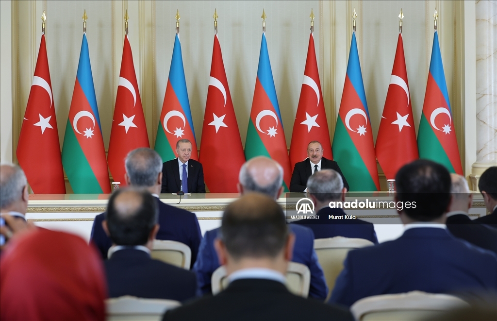 نشست مشترک خبری اردوغان با علی‌اف در باکو