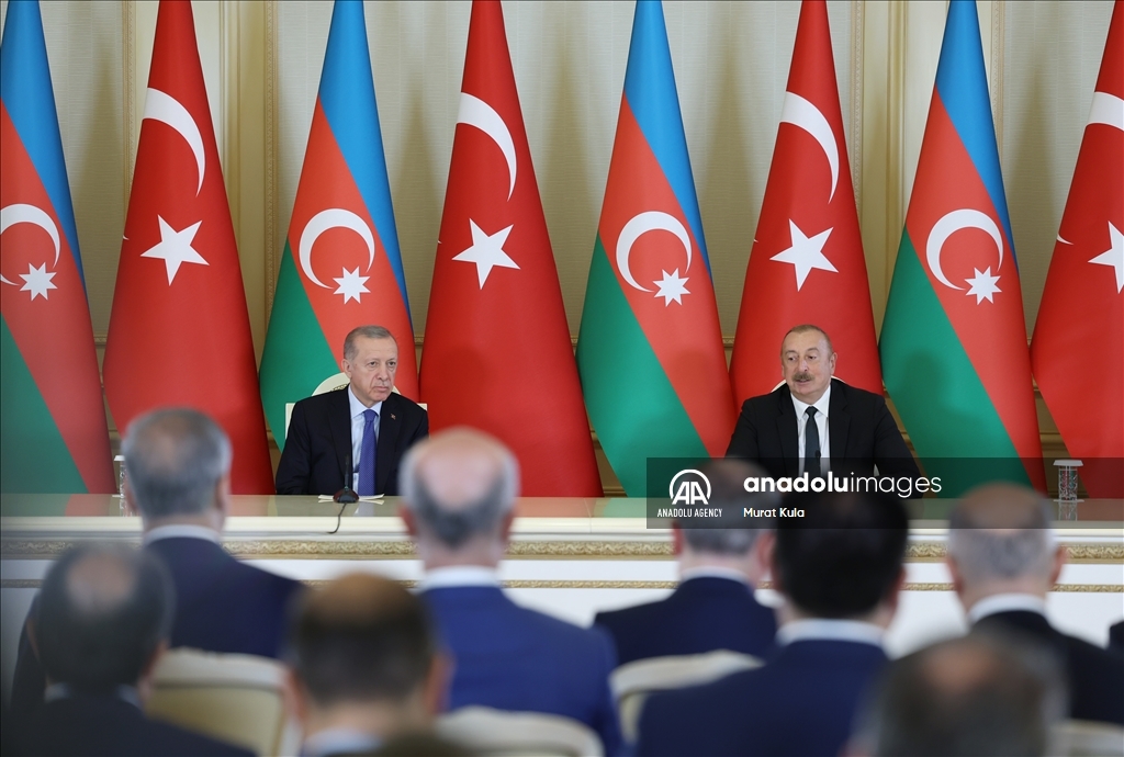 نشست مشترک خبری اردوغان با علی‌اف در باکو