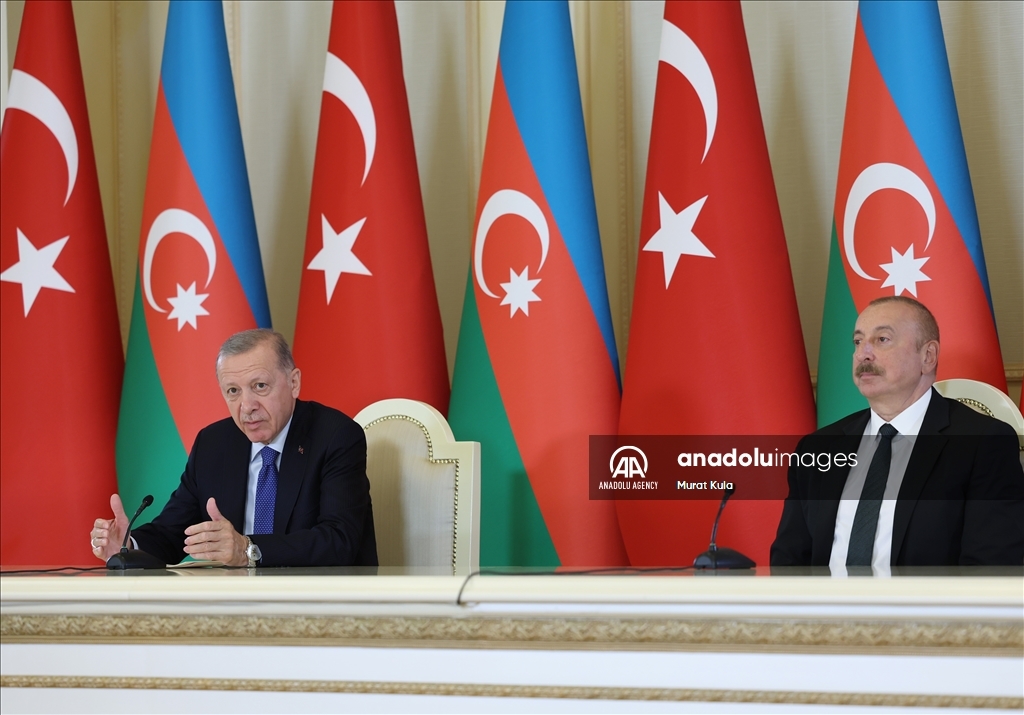 نشست مشترک خبری اردوغان با علی‌اف در باکو