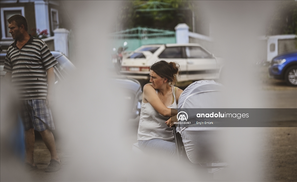 Houses affected by flooding in Ukraine's village of Pavlivka
