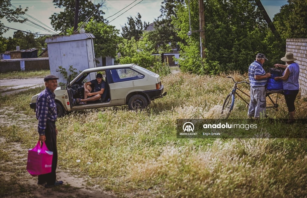 Houses affected by flooding in Ukraine's village of Pavlivka