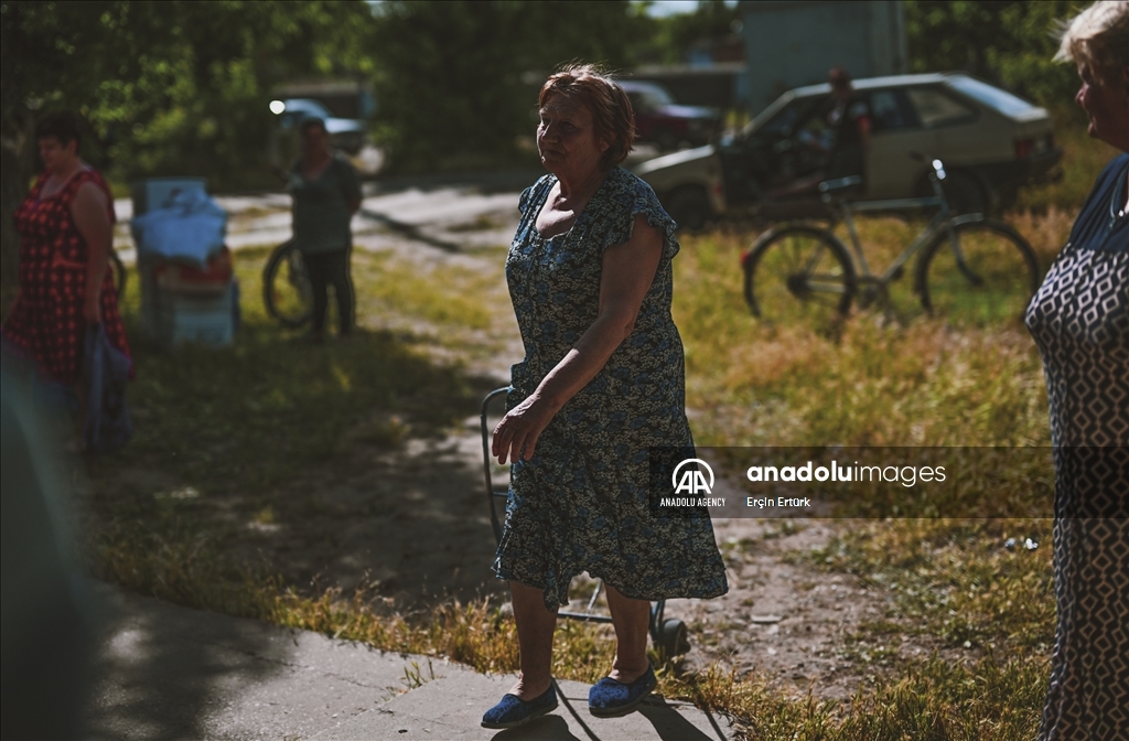 Houses affected by flooding in Ukraine's village of Pavlivka